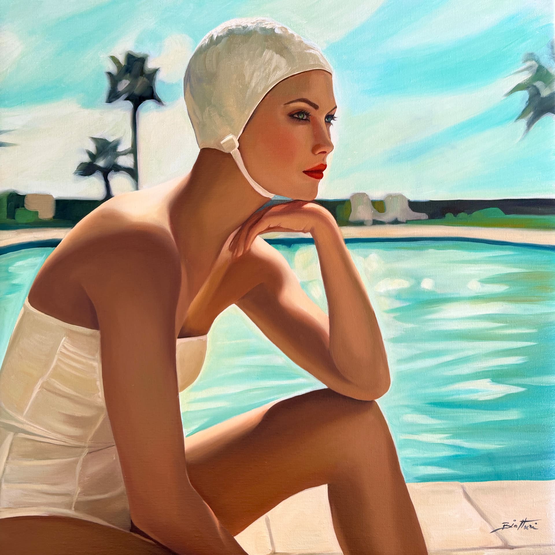 Baigneuse 2 — Huile sur toile, 60 × 60 cm, cadre noir