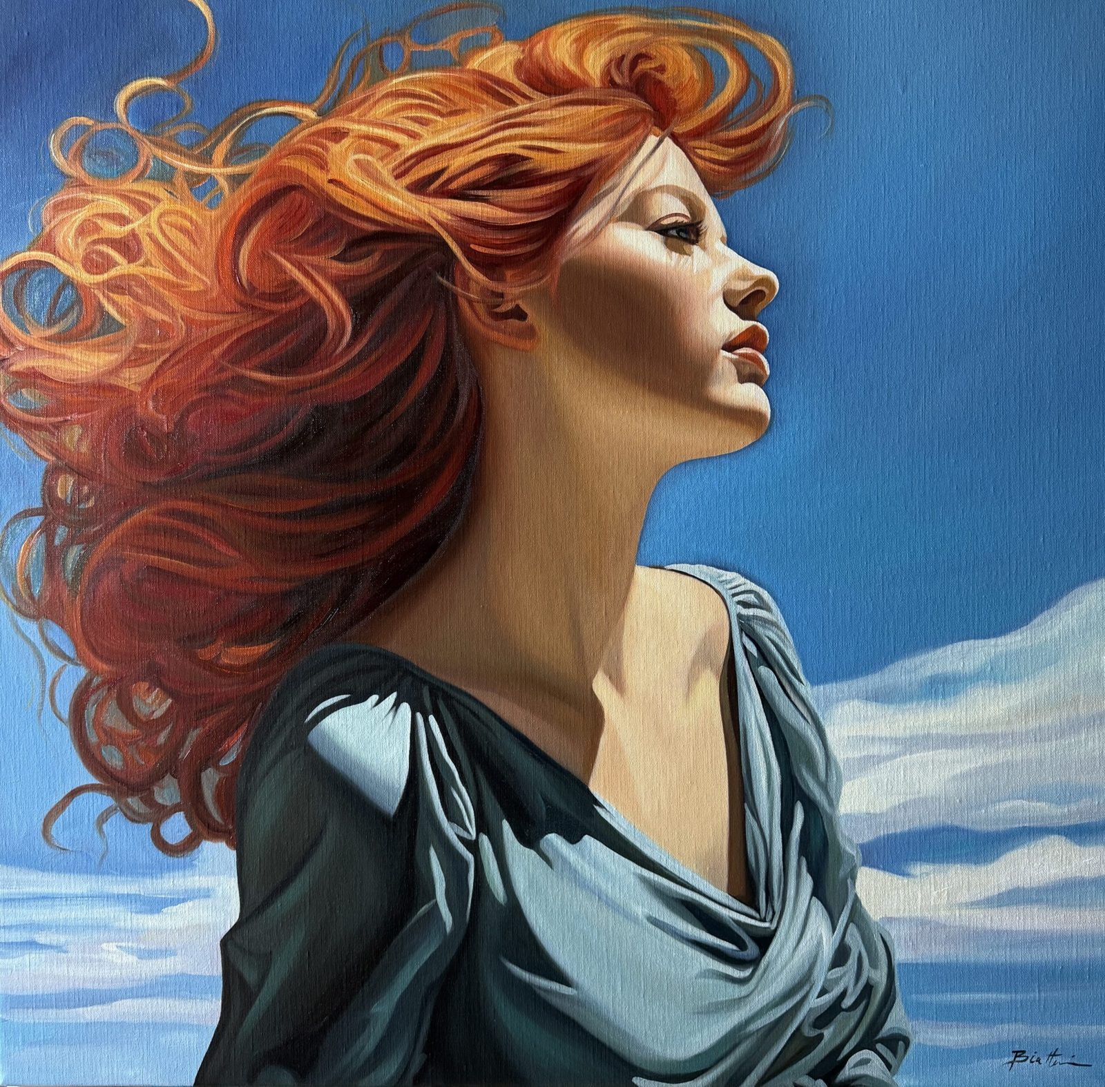 Portée par le Zéphir — Huile sur toile, 80 × 80 cm, 2026